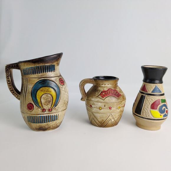 Vtg 5pc Set Native American Indian Southwestern Ceramic Pottery Vase & Pitchers - Picture 5 of 8